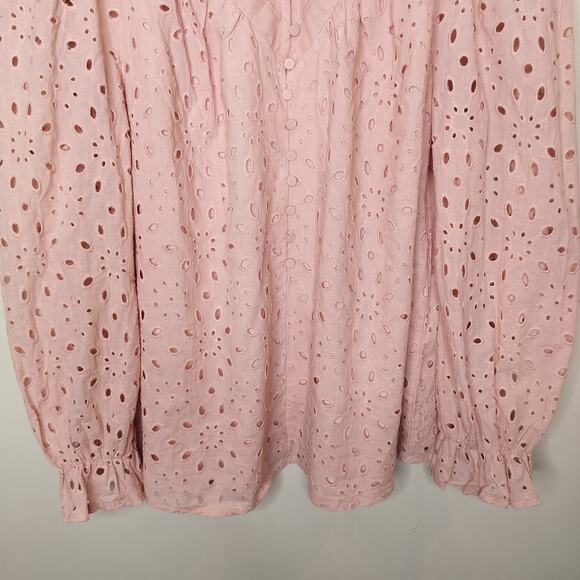 Pretty Garden Eyelet Embroidered Shirt Balloon Sleeve Blouse - Picture 3 of 9